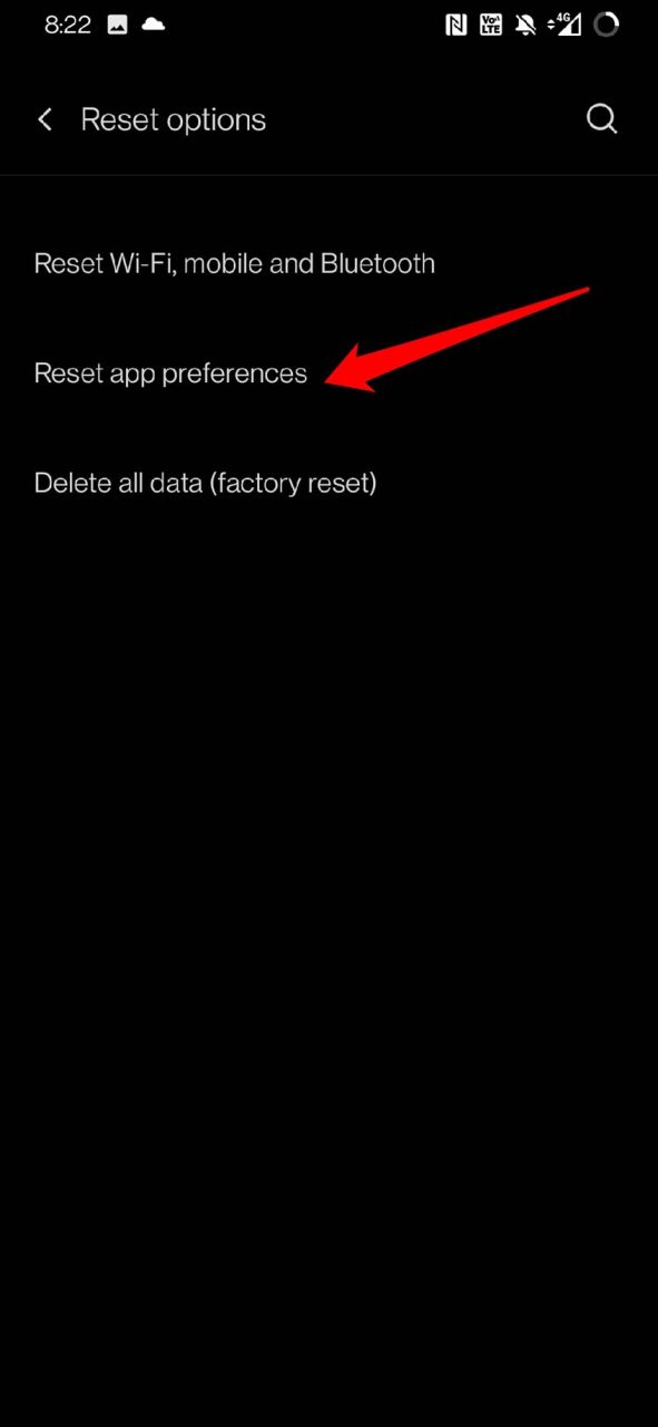 reset app preferences on Android