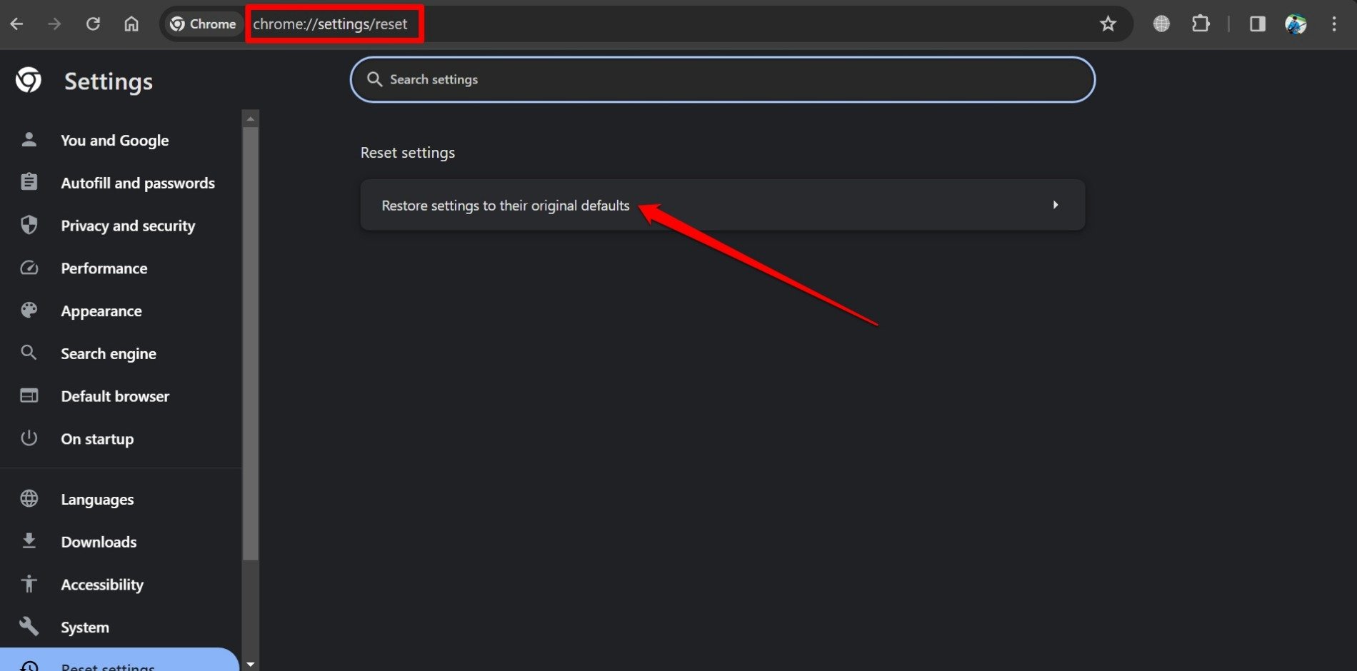 reset chrome settings
