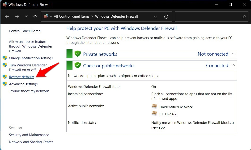 reset firewall in windows 11
