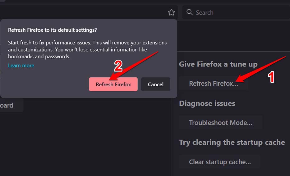 reset mozilla firefox
