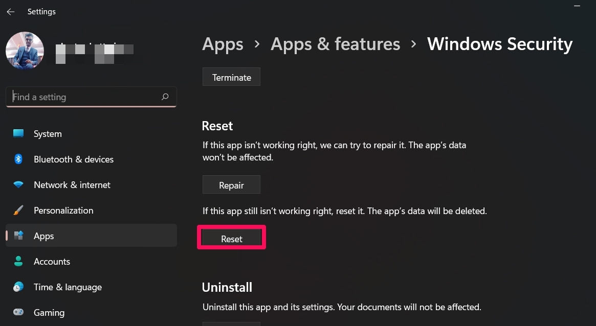 How to Fix Unable to Access Windows Security? 7 Reset Windows Security App