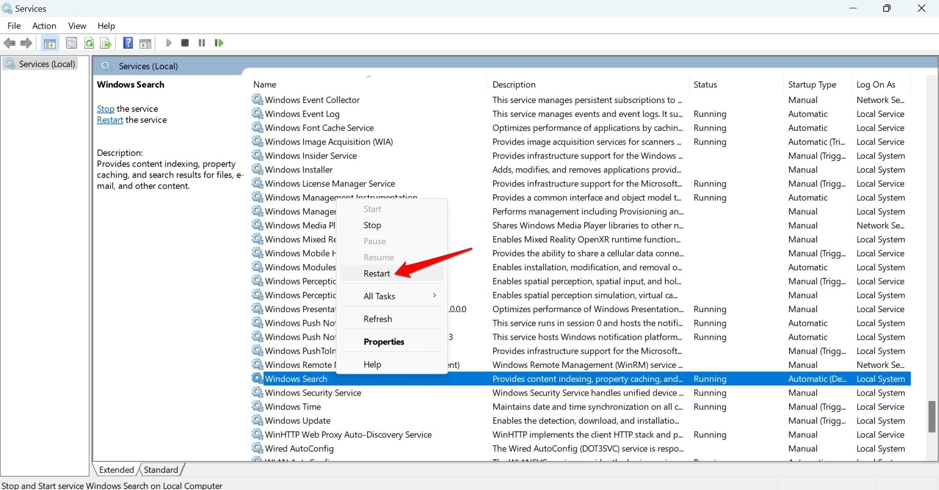 How to Fix Unable to Type in Search Bar for Windows 11 7 restart Windows search service