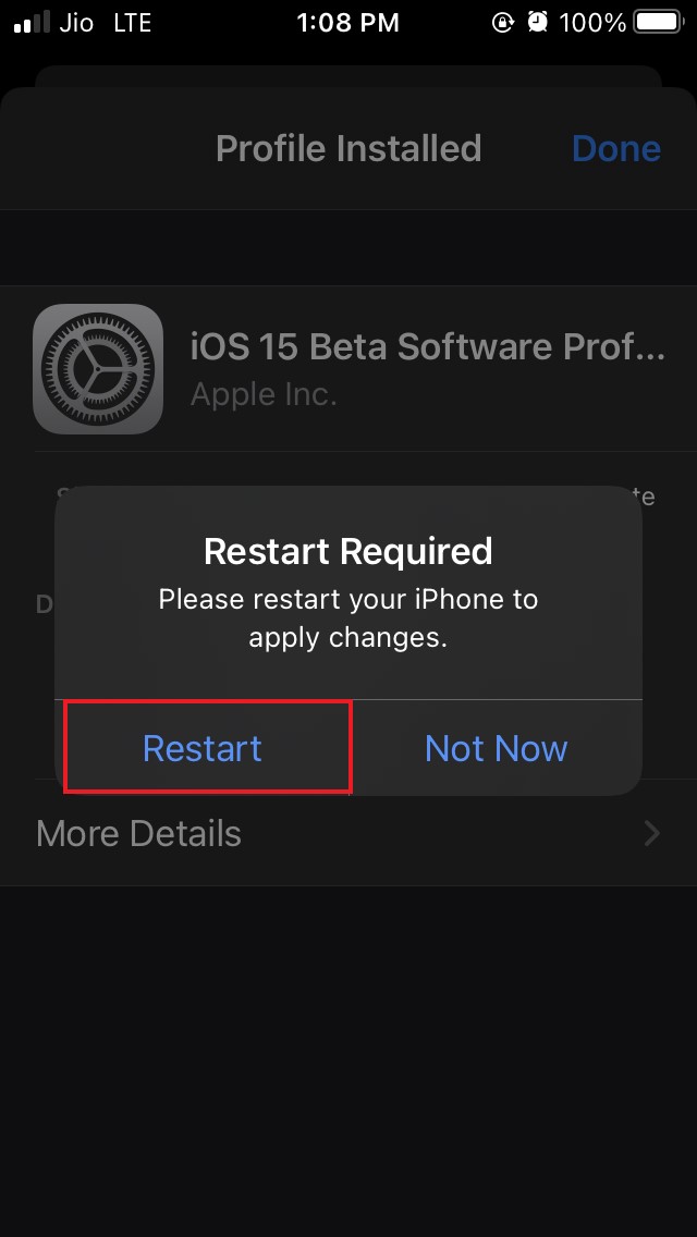 How To Install iOS 15 Beta on iPhone? 7 restart iPhone after profile installation