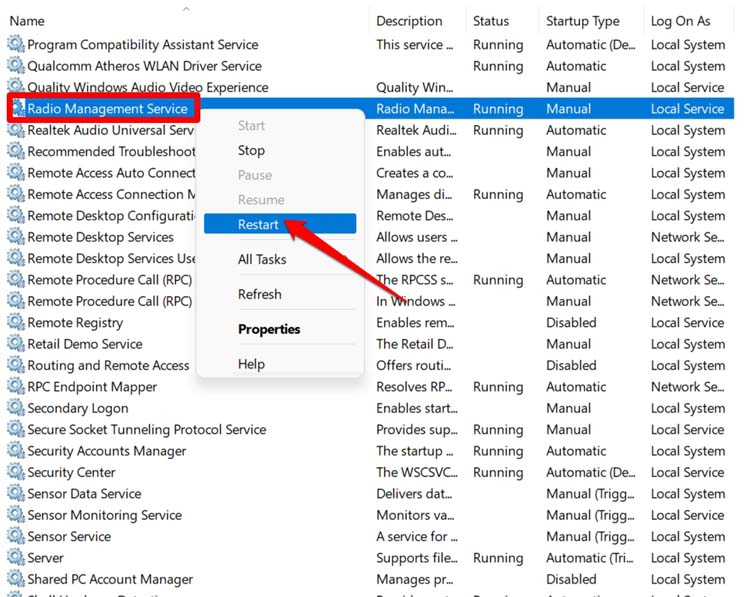 How to Fix Airplane Mode Grayed Out on Windows 11? 3 restart radio management service