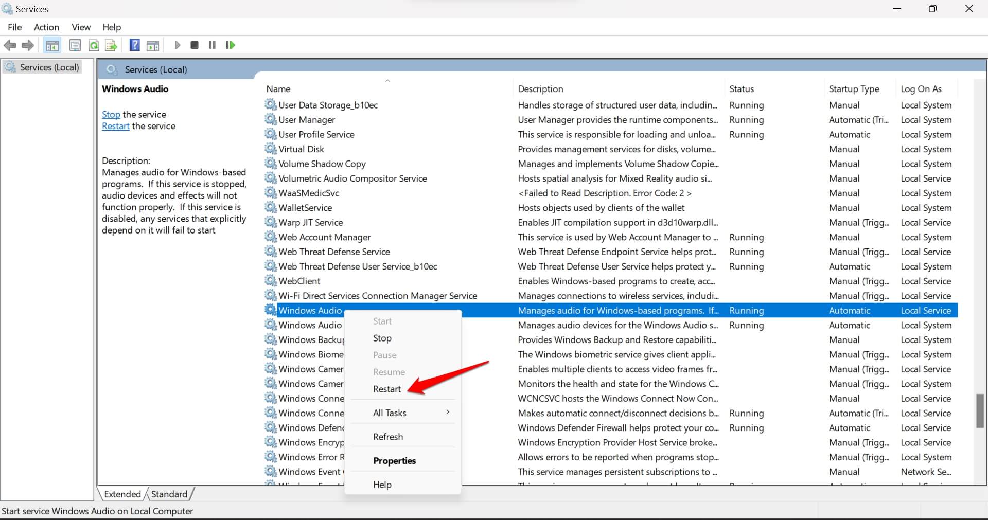 How to Fix Sound Recorder Not Working on Windows 11? 7 restart the Windows audio service