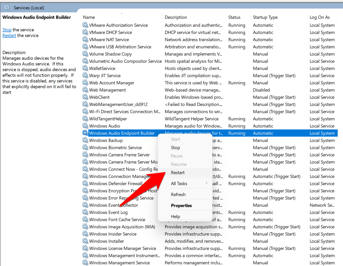 5+ Ways to Fix the Audio Issues in Windows 11 16 restart windows audio endpoint builder windows 11