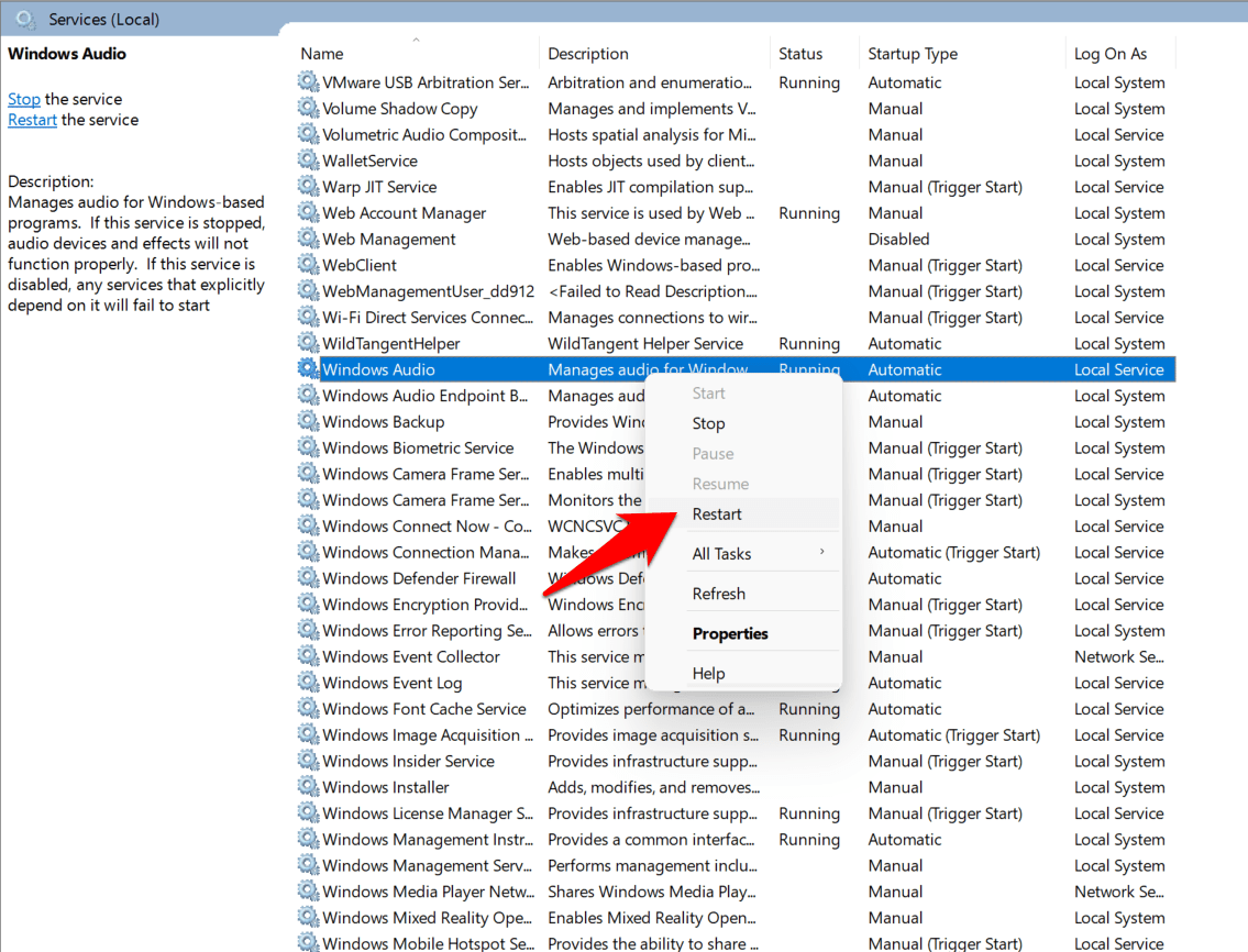 5+ Ways to Fix the Audio Issues in Windows 11 15 restart windows audio service windows 11
