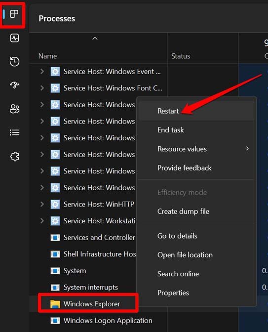 restart windows explorer
