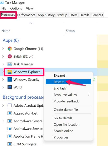 How to Fix Windows 11 Taskbar Not Working 3 restart windows explorer