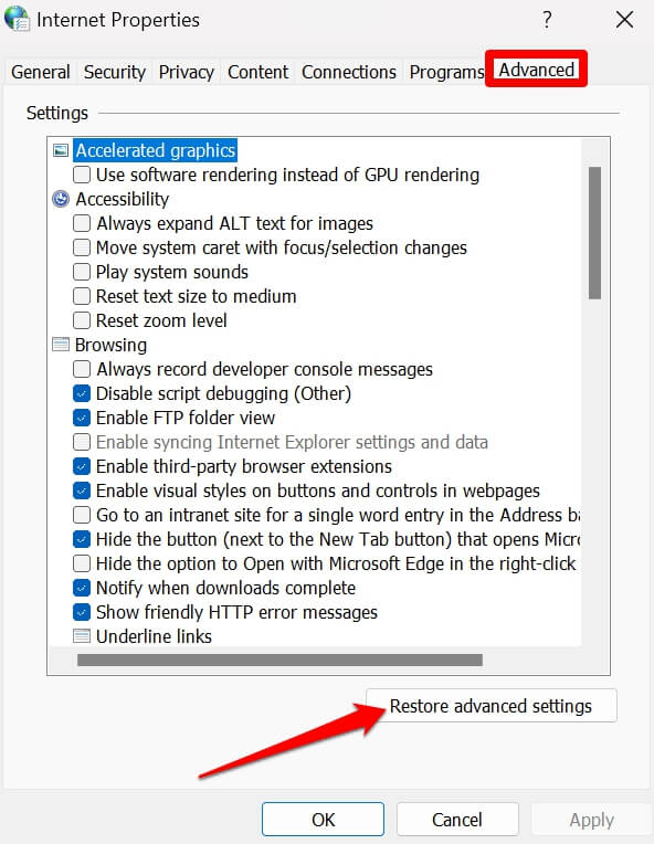 How to Fix "We’ve Run Into an Issue" Error in Microsoft Teams on Windows? 11 restore advanced settings in Internet options