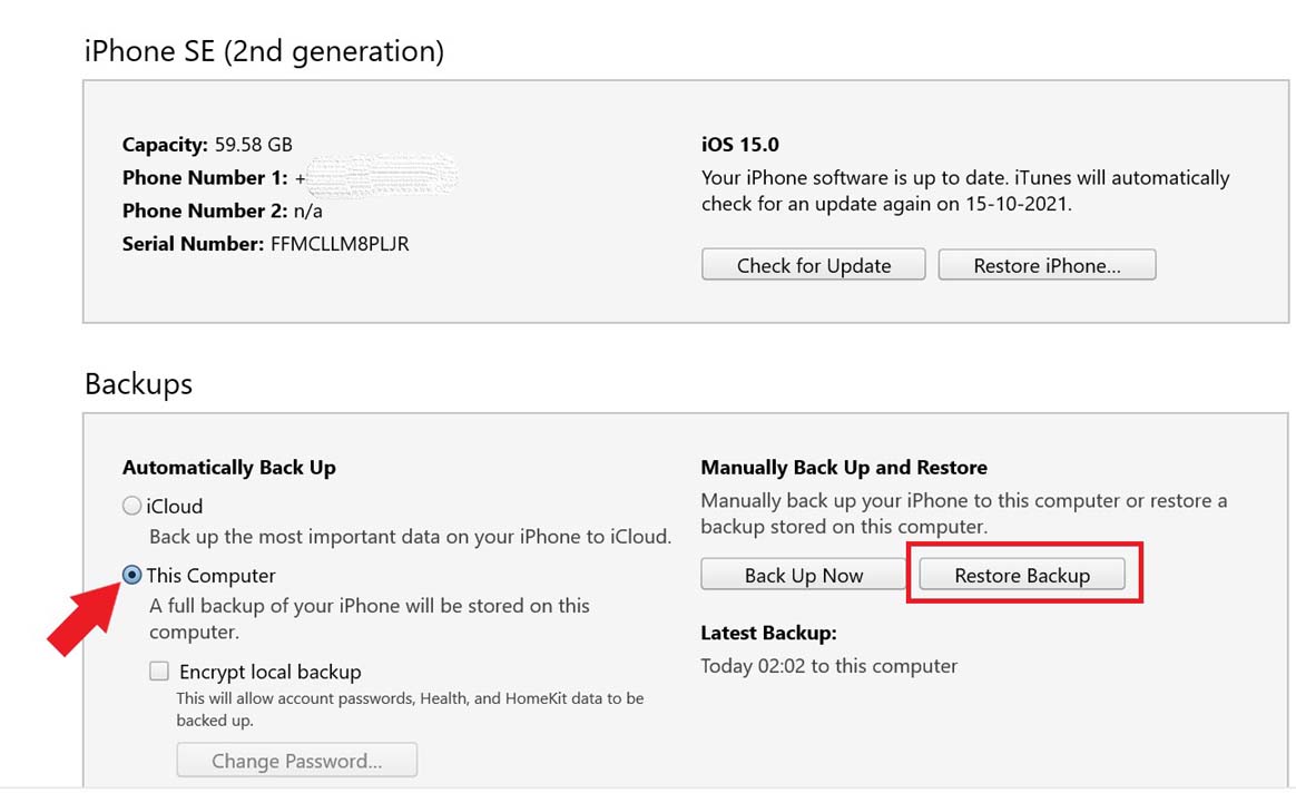How to Fix iPhone Keeps Shutting Down? 4 restore backup from iTunes to fix iPhone is shutting down