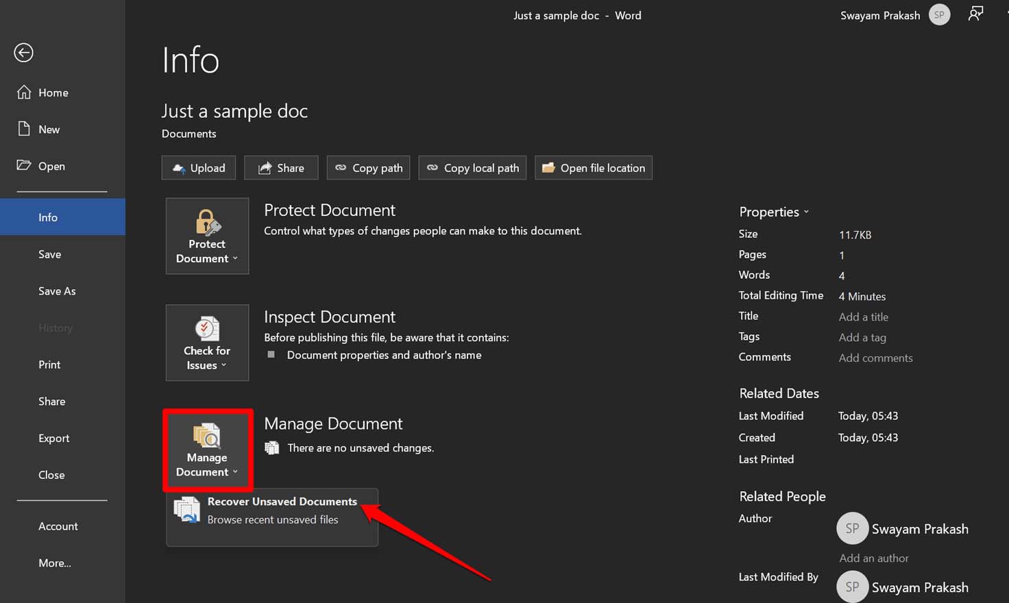 restore the last non corrupted version of Word file