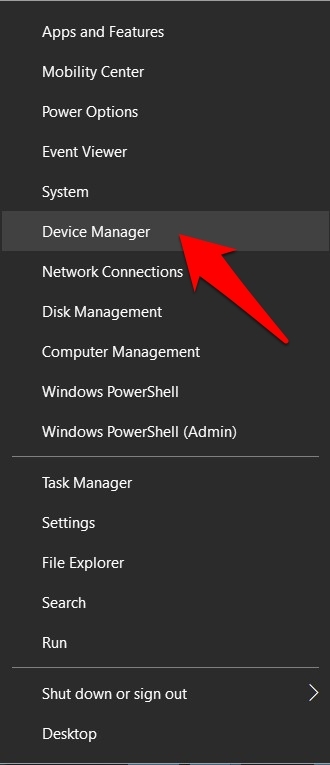 right-click on the Start menu and select Device Manager