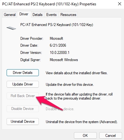How to Fix Windows 11 Not Detecting the Keyboard? 18 roll back driver