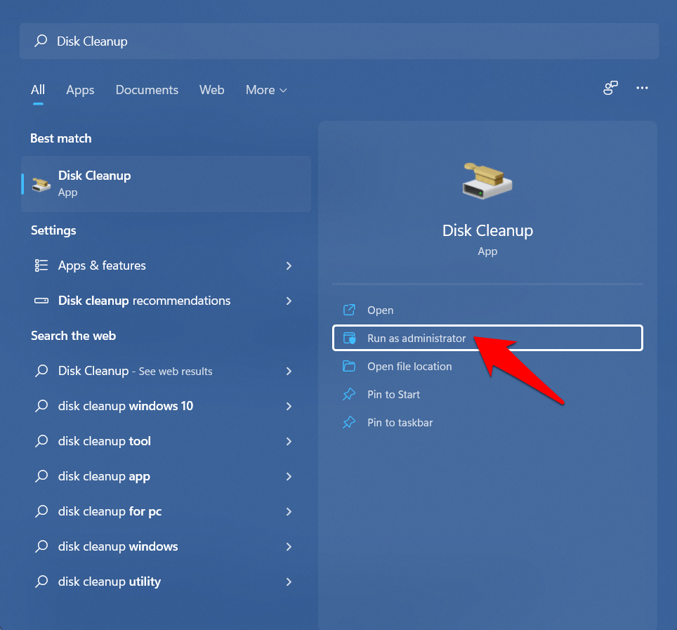 run disk cleanup as administrator