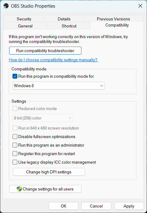 How to Fix OBS Studio Not Working on Windows 11? 6 run in compatibility mode