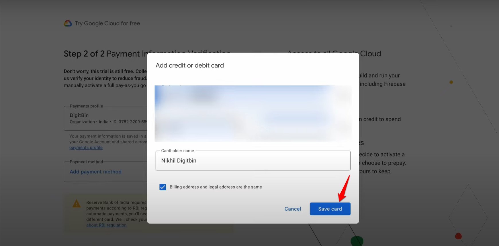 Google VEO 3 FREE for 90 Days! Step-by-Step Guide 17 save card payment method for Google cloud