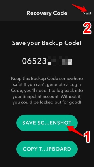 How to Enable Two-Factor Authentication on Snapchat? 11 save initial backup recovery code