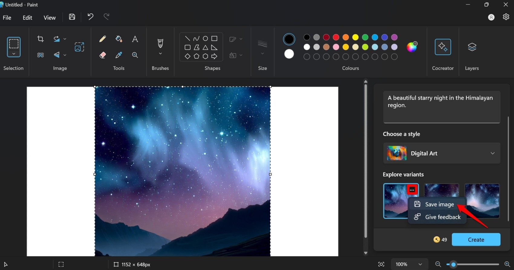 How to Create AI Images in Paint on Windows 11 16 save the digital image created using Cocreator