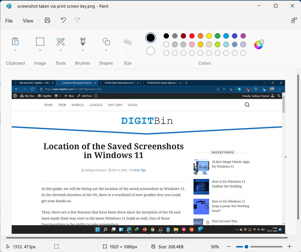 screenshot taken via print screen key