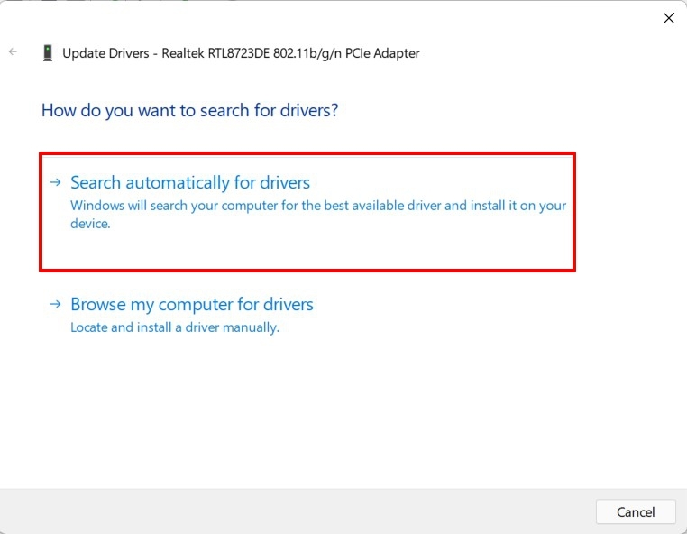 search automatically for network drivers windows 11