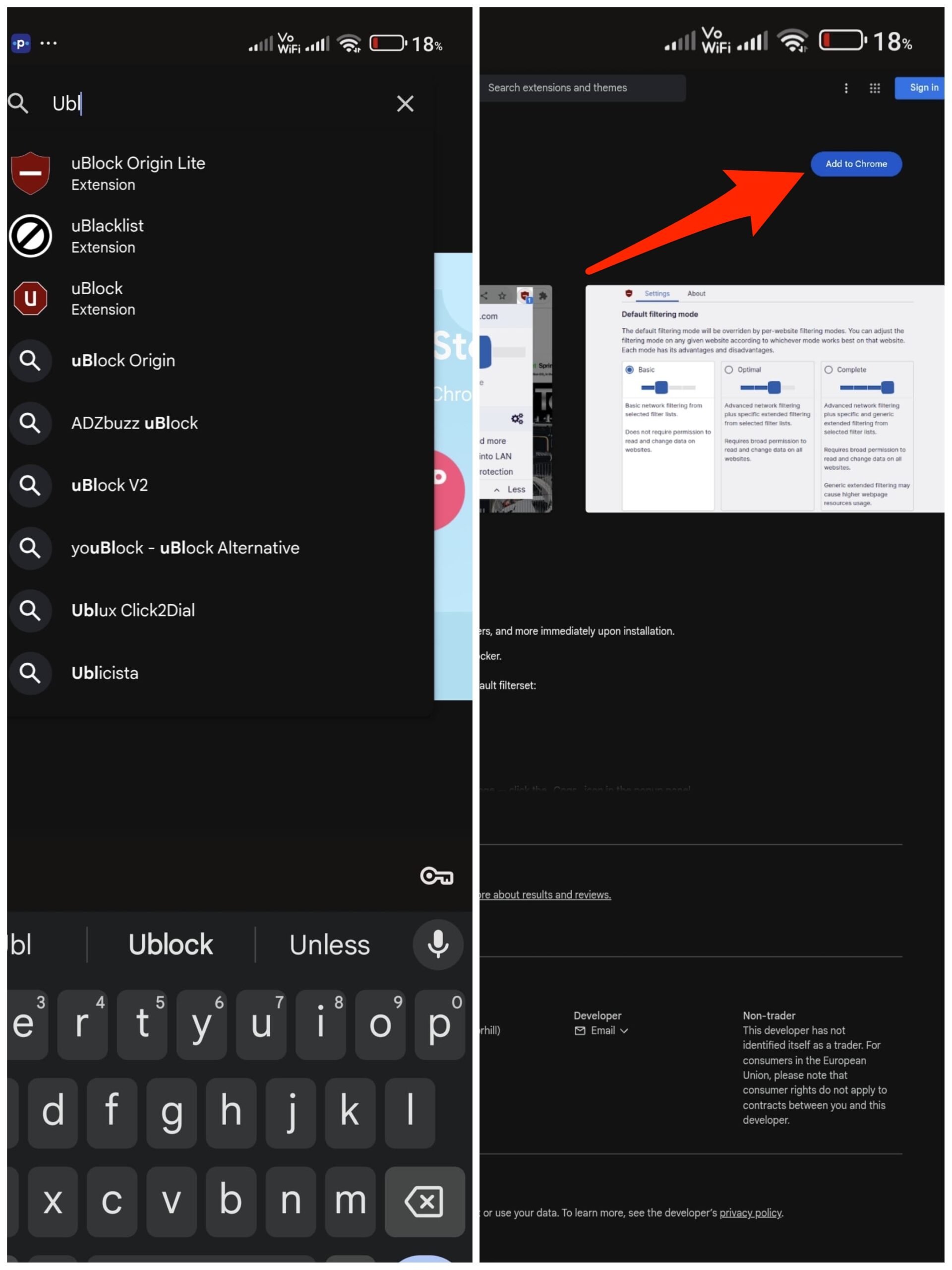 Best Kiwi Alternative: Install Chrome Extensions on Android 4 search for the extension - Add to Chrome