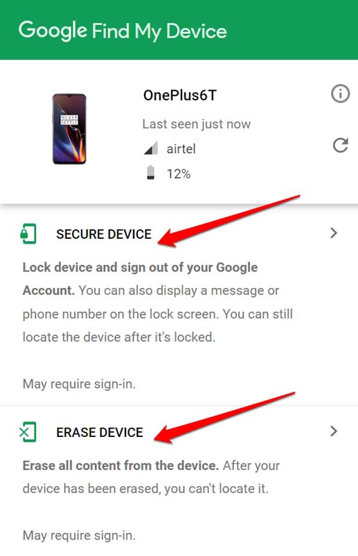 How to Track and Find a Lost Android Phone? 6 secure device or erase device