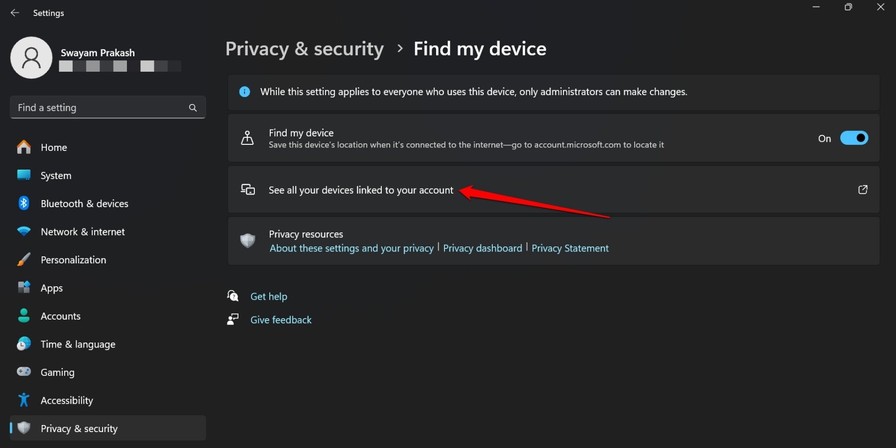 see all devices linked to your account