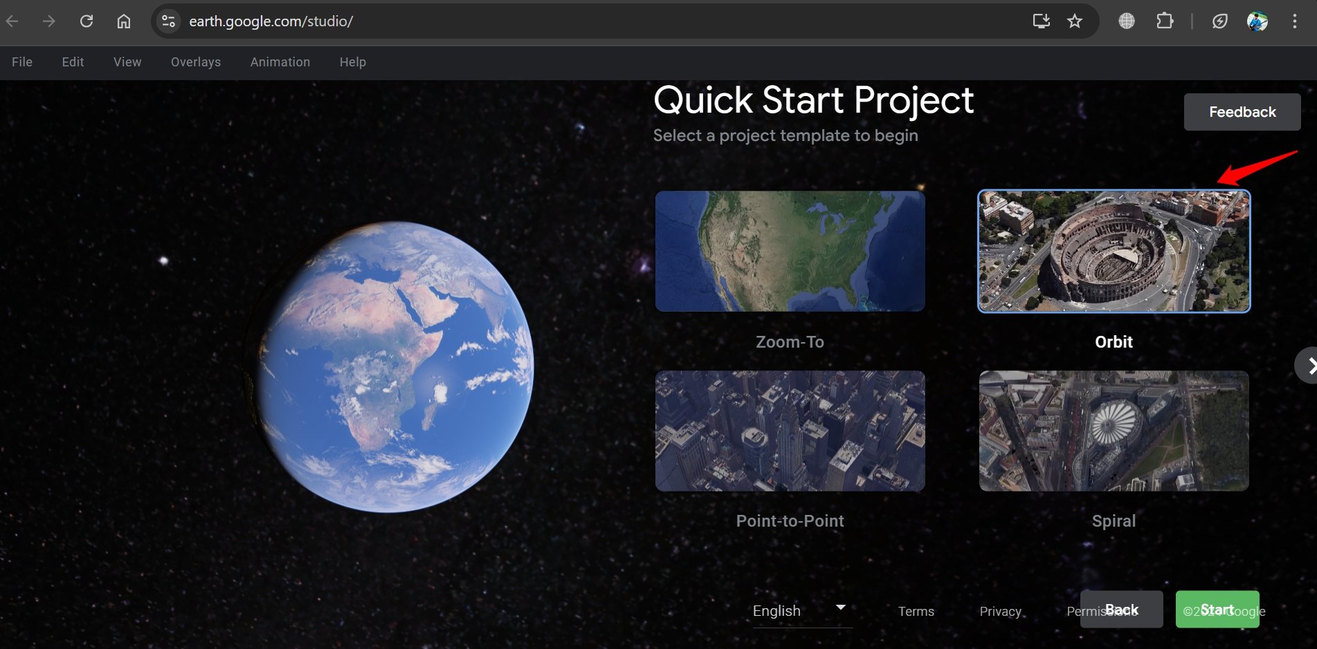 How to Create Fake Drone Shots Using Google Earth Studio? 8 select a project template in Google Earth Studio