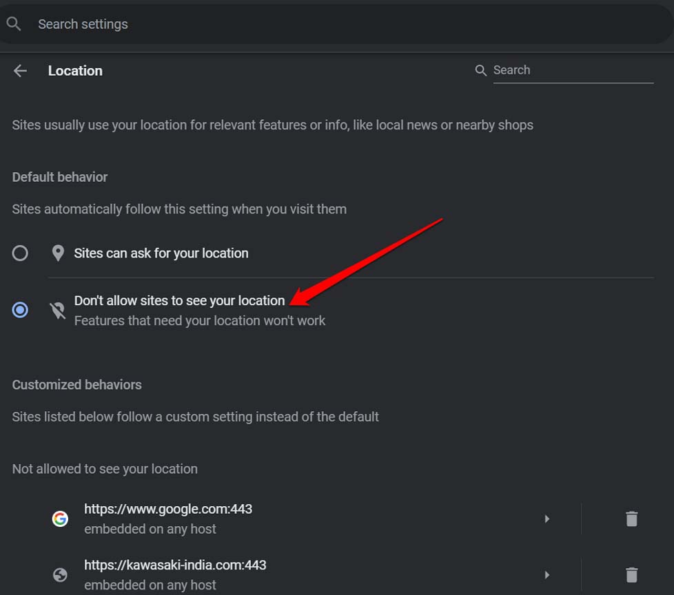 How to Disable or Enable Location Services in Google Chrome? 5 select do not allow sites to see your location