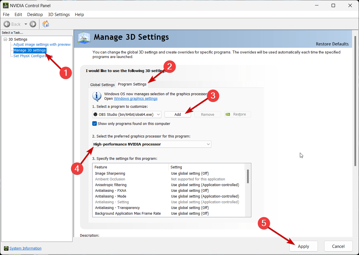 How to Fix OBS Studio Not Working on Windows 11? 7 select gpu