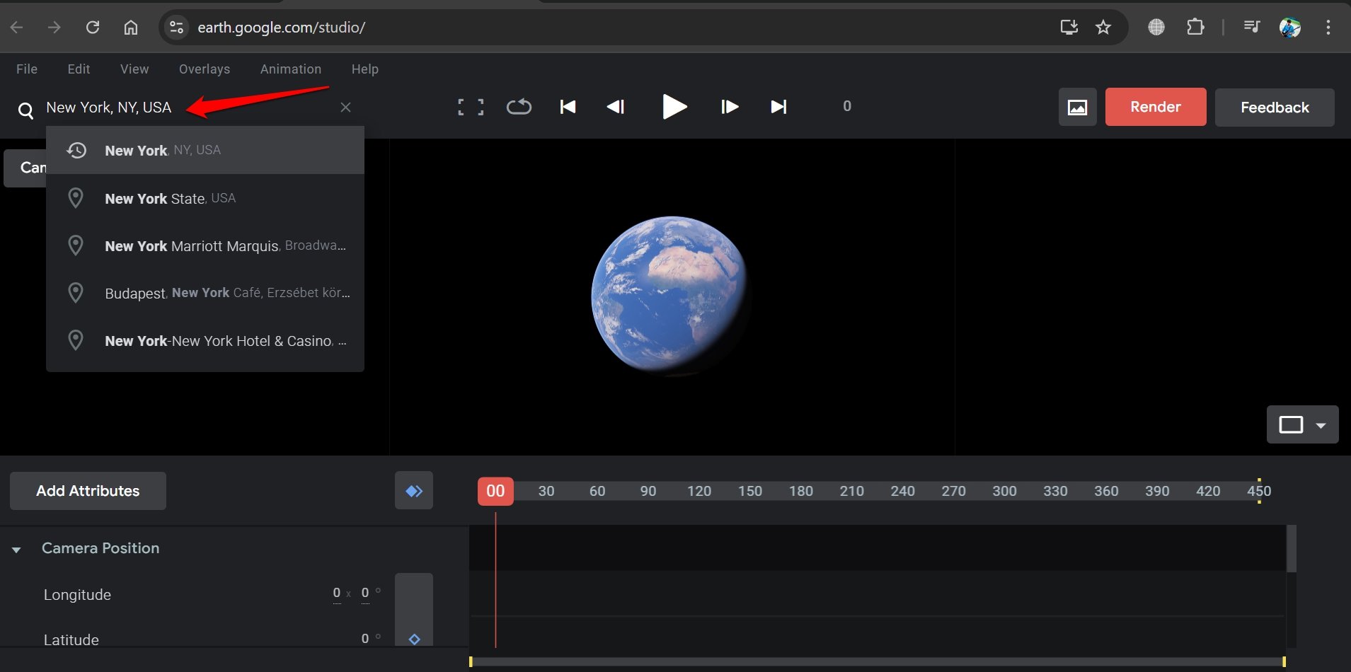 How to Create Fake Drone Shots Using Google Earth Studio? 17 select location for Google Earth Studio