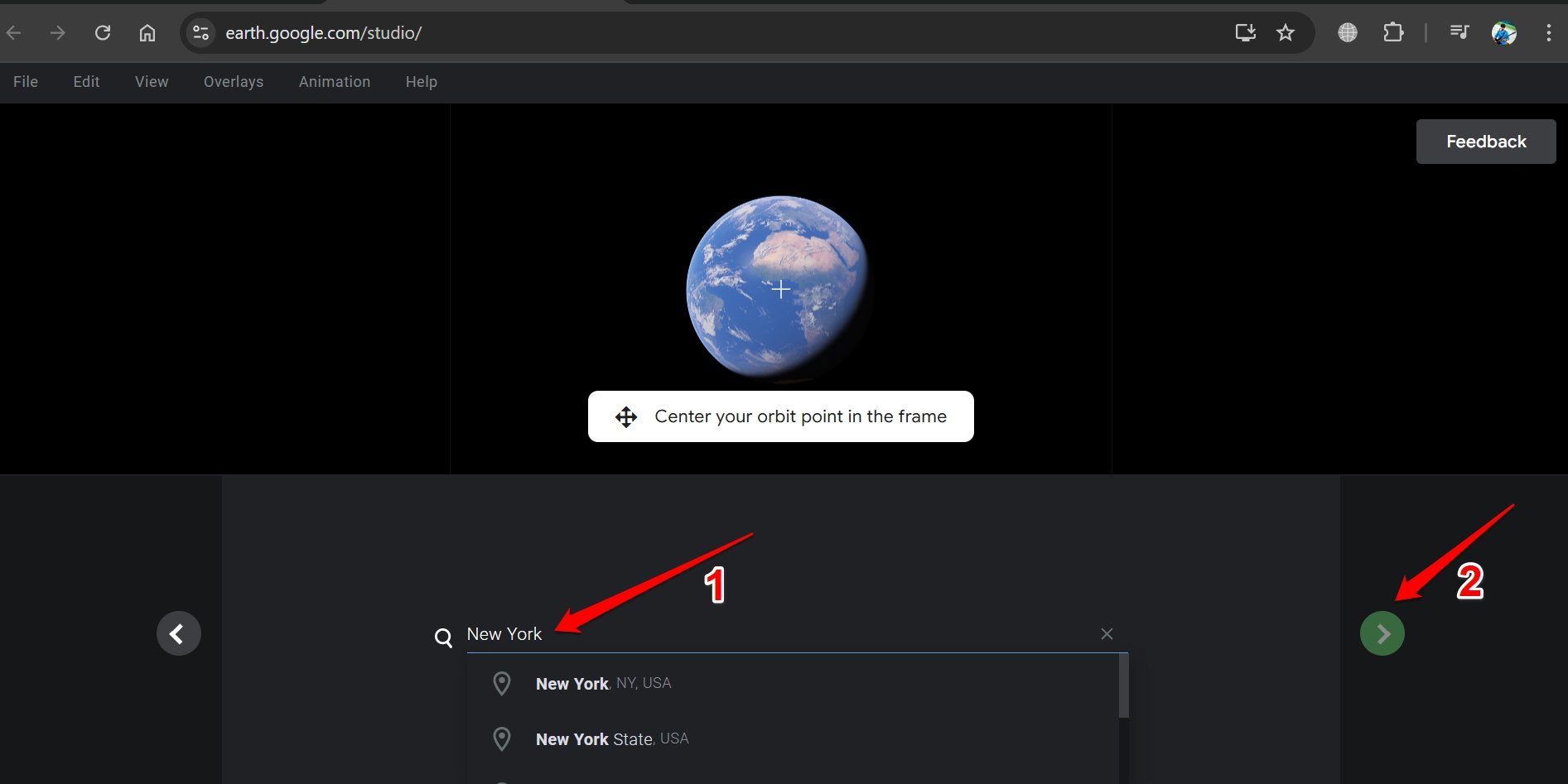 How to Create Fake Drone Shots Using Google Earth Studio? 10 select location in Earth studio