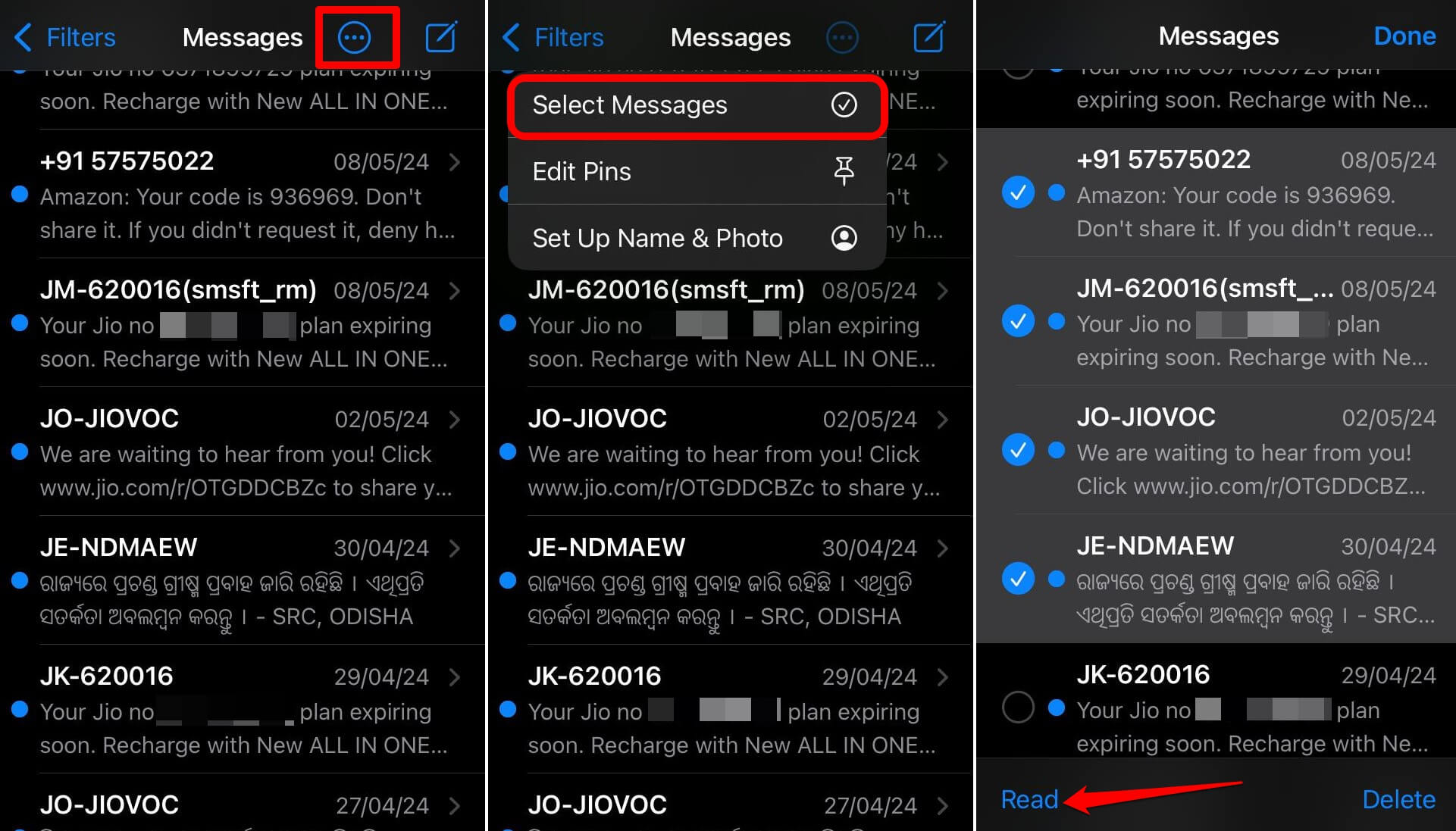 How to Mark All Messages as Read on iPhone 2 select messages on iPhone and mark as read