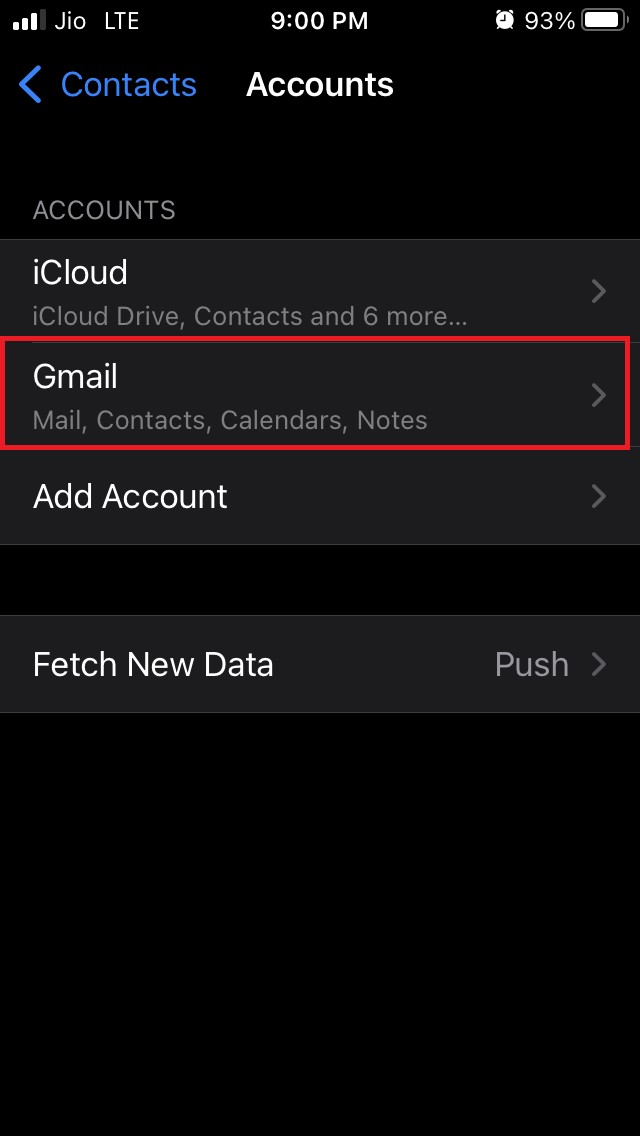 How to Fix Google Contacts Not Syncing with iPhone 18 select the Gmail account