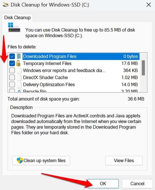 What to do if Disk Cleanup Not Working on Windows 11 6 select the files for disk cleanup Windows