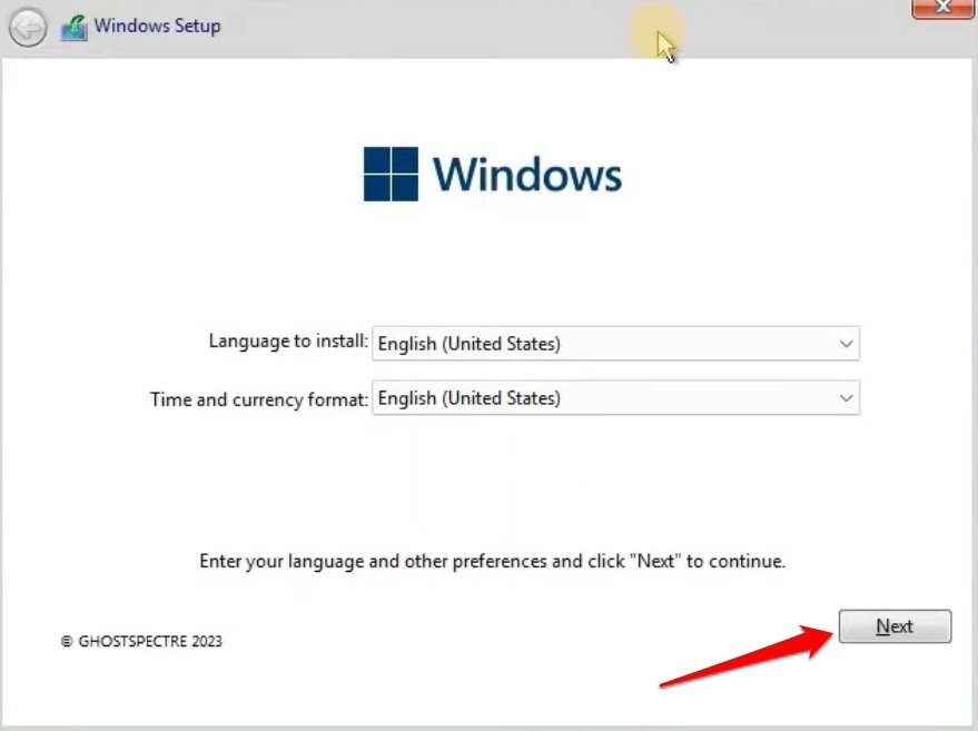 How to Install Ghost Spectre Windows 11 Superlite 5 select the language to install Ghost Spectre Windows 11