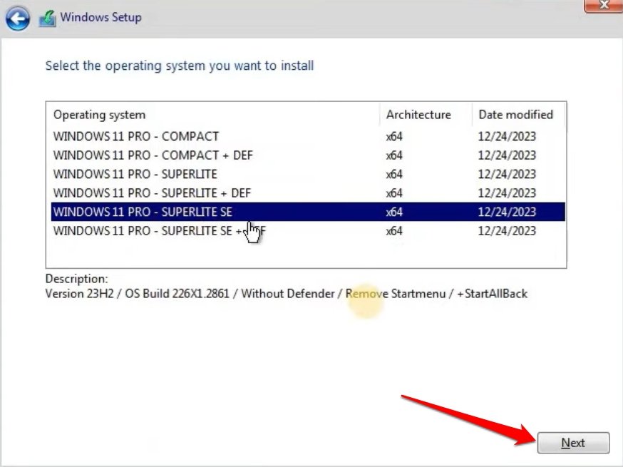 How to Install Ghost Spectre Windows 11 Superlite 6 select the version of Ghost Spectre for installation