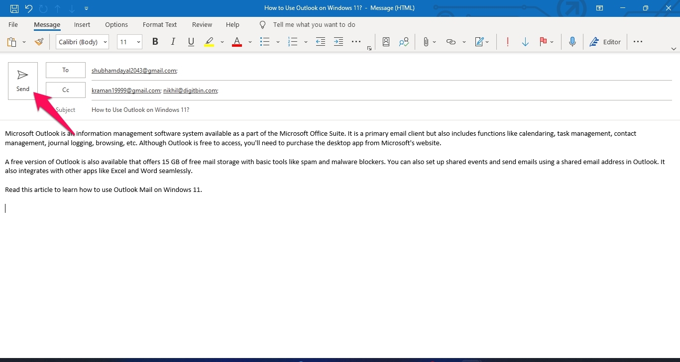 How to Use Outlook Mail on Windows 11? 15 send 2016