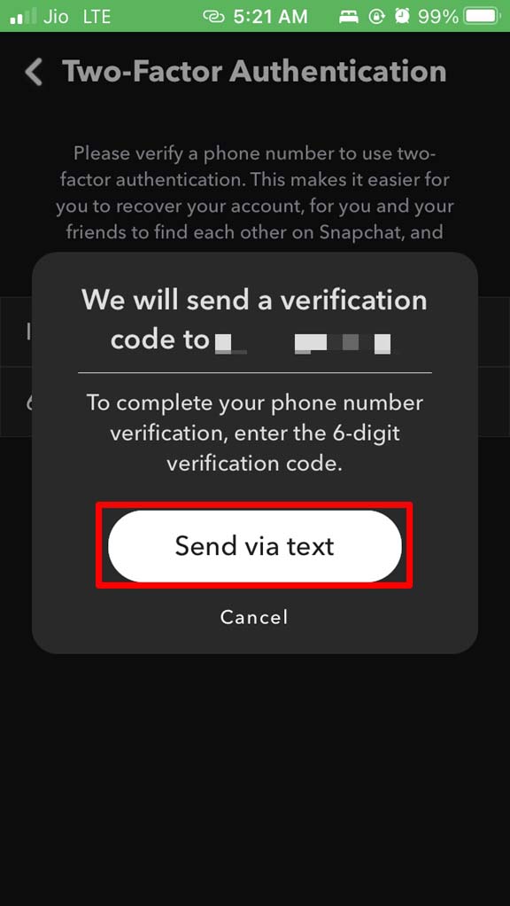 How to Enable Two-Factor Authentication on Snapchat? 9 send verification code via text