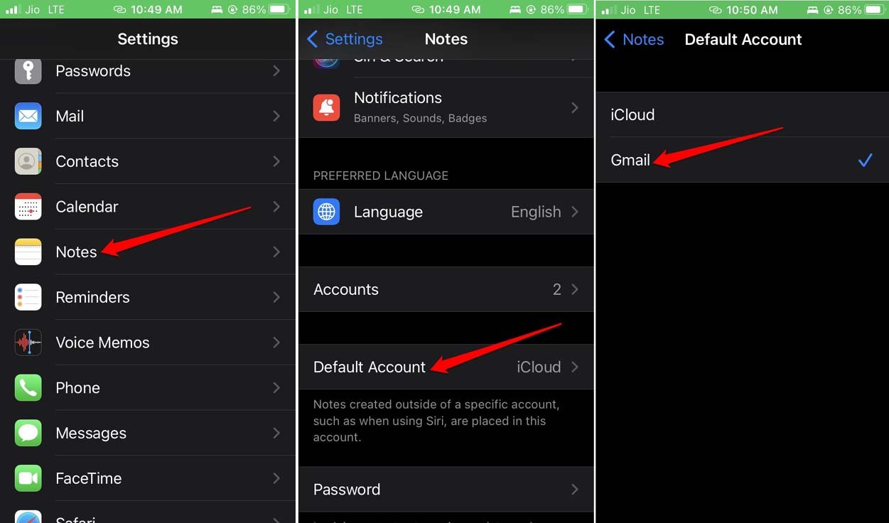 How to Fix Google Keep Not Syncing on iPhone? 4 set Gmail as default account for Notes app