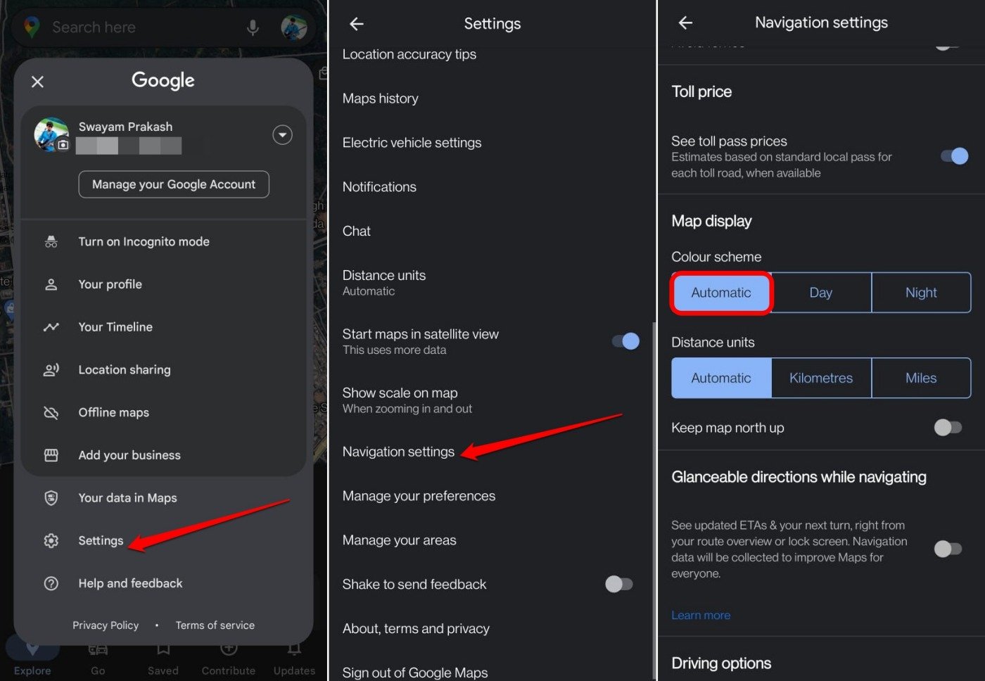 How to Fix Dark Mode Not Working in Google Maps 4 set color scheme to automatic on Google Maps