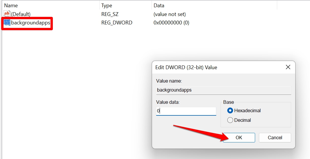 How to Fix Background Apps Permissions Option Missing on Windows 11? 15 set dword 32bit value