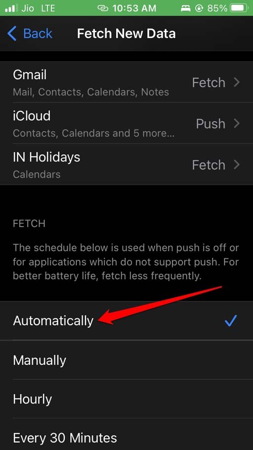 How to Fix Google Keep Not Syncing on iPhone? 9 set fetch to automatic
