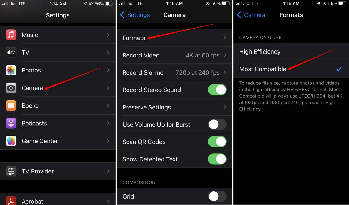 How to Fix 'An Error Occurred while Loading a Higher Quality Version of This' on iPhone? 9 set most compatible format for iPhone camera
