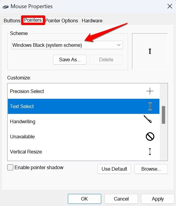 How to Fix Mouse Cursor Invisible in GDocs or Word 14 set mouse pointer scheme to windows black system scheme