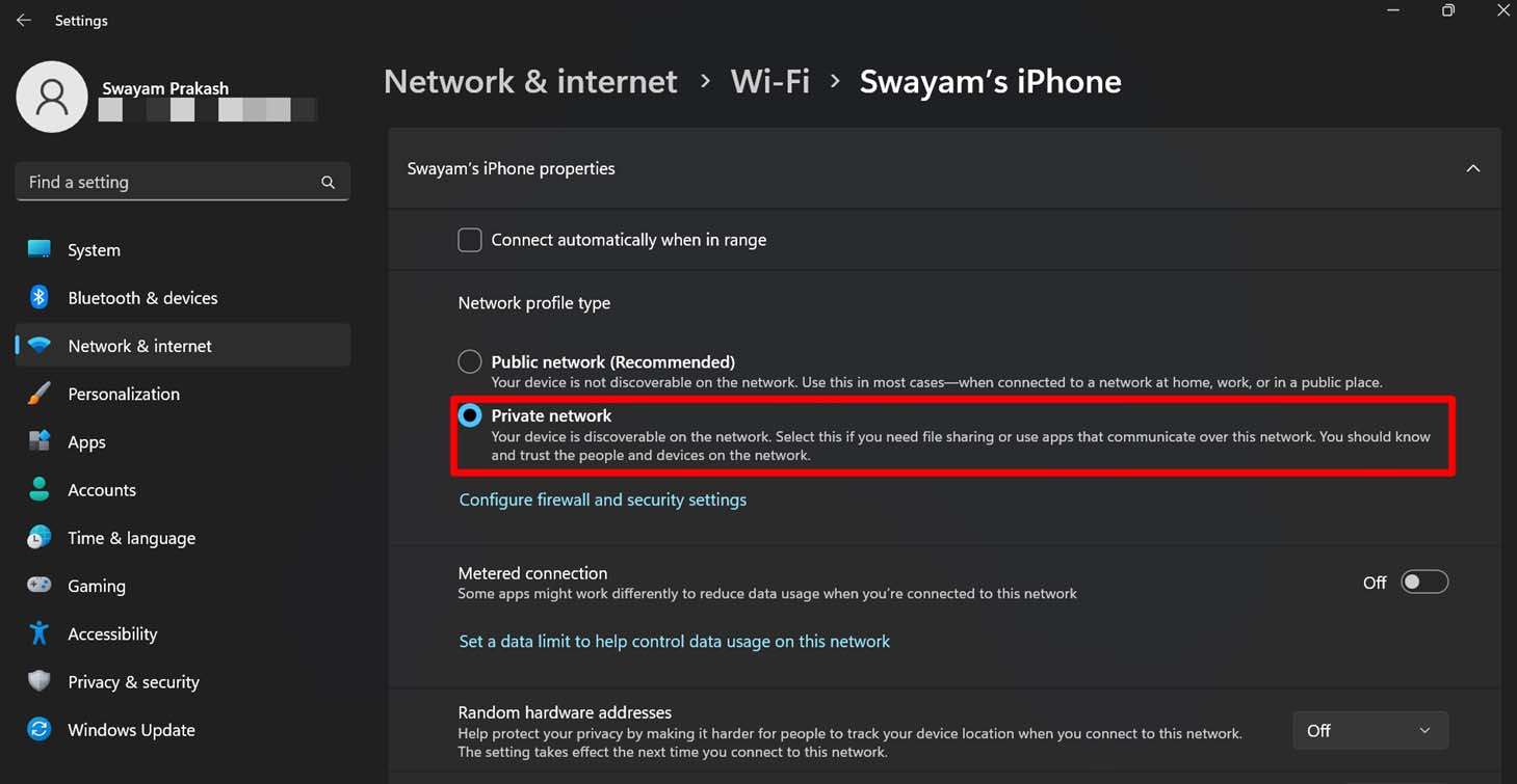 How to Fix Nearby Sharing Not Working on Windows 11? 11 set private network for WiFi network