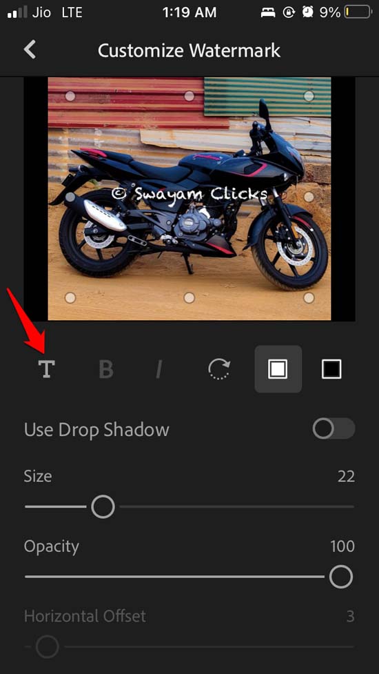 How to Add Watermark to Photos on iPhone Using in-built Photo Editor 16 set text font of watermark in Lightroom for iPhone