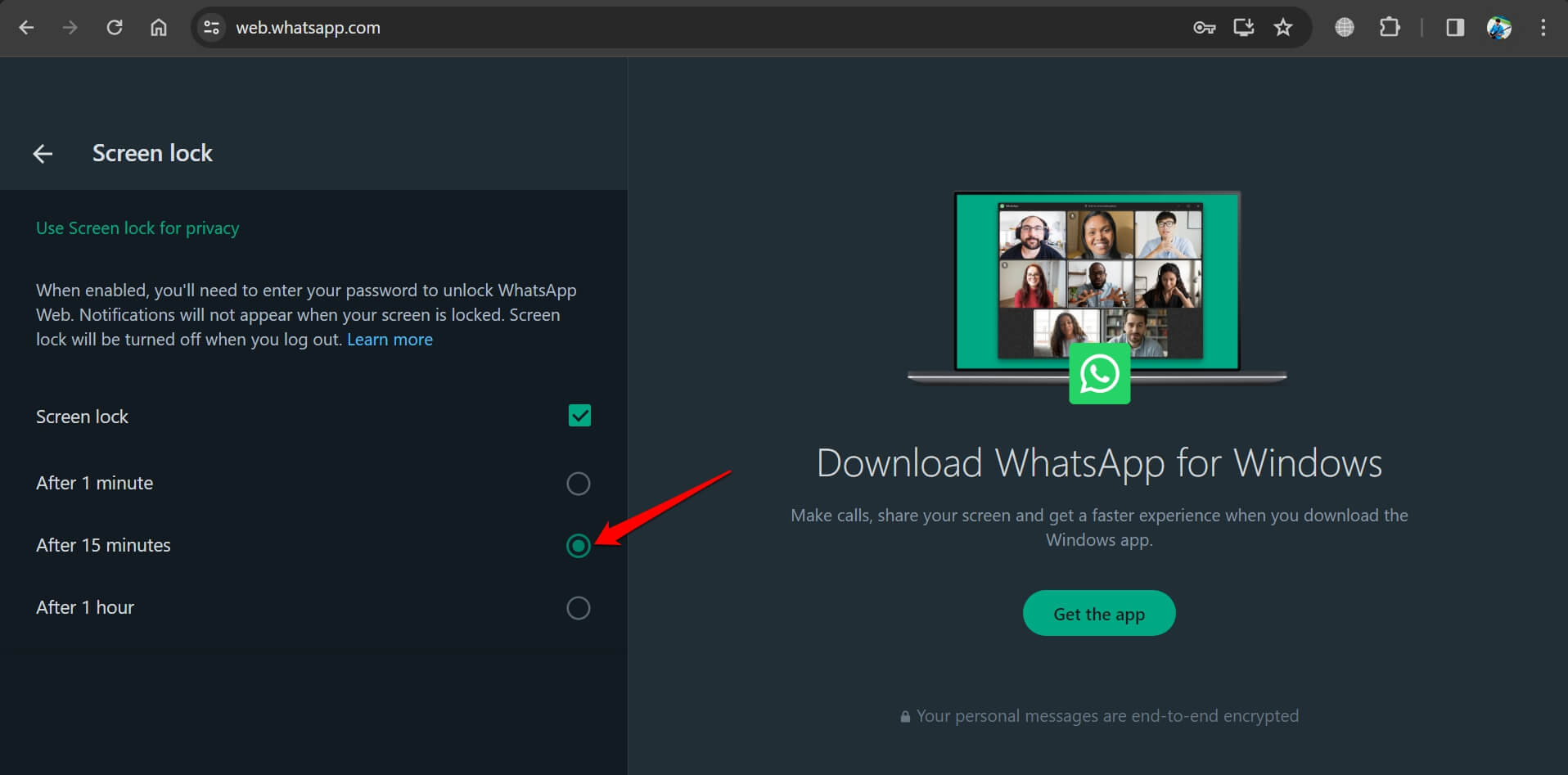 How to Secure WhatsApp Web With Password 7 set the whatsapp web screenlock time