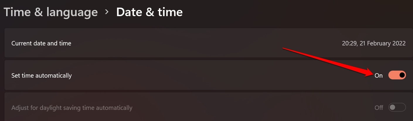 set time automatically on Windows OS